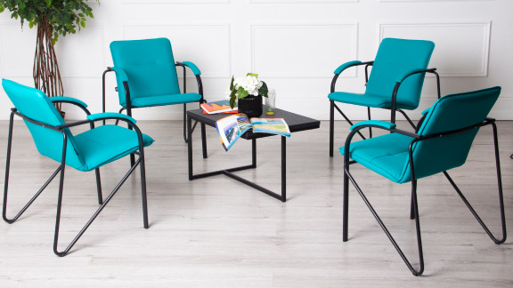 Стул Самба голубой, каркас черный, подлокотники мягкие - фото Стул Самба голубой, каркас черный, подлокотники мягкие - фото