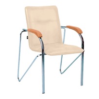 Офисные Стул Самба, кожзам Nitro Beige, каркас гальваника, подлокотники бук, под лак - фото