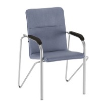 Офисные Стул Самба, велюр велютто 32, каркас серебро, подлокотники бук, морилка черная - фото