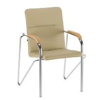 Офисные Стул Самба, экокожа сент, каркас хром, подлокотники бук, морилка светлый орех - фото