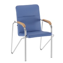 Офисные Стул Самба, экокожа Блю, каркас серебро, подлокотники бук под лак - фото