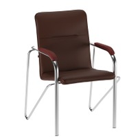 Офисные Стул Самба, экокожа Гэлакси Браун, каркас хром, подлокотники бук, морилка красное дерево - фото
