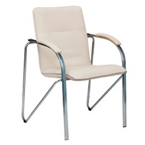 Офисные Стул Самба, экокожа Cream, каркас хром, подлокотники мягкие - фото