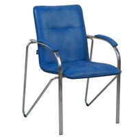 Офисные Стул Самба, экокожа Blue, каркас гальваника - фото