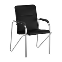 Офисные Стул Самба, экокожа Black, каркас хром, подлокотники бук, морилка черная - фото